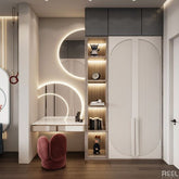 Trueliving 5 Door Walk-in Brown wardrobes Laminated Finish & PU Finish 8Ft *2Ft *9Ft -2438.4MM X 609MM X 2743.2MM)